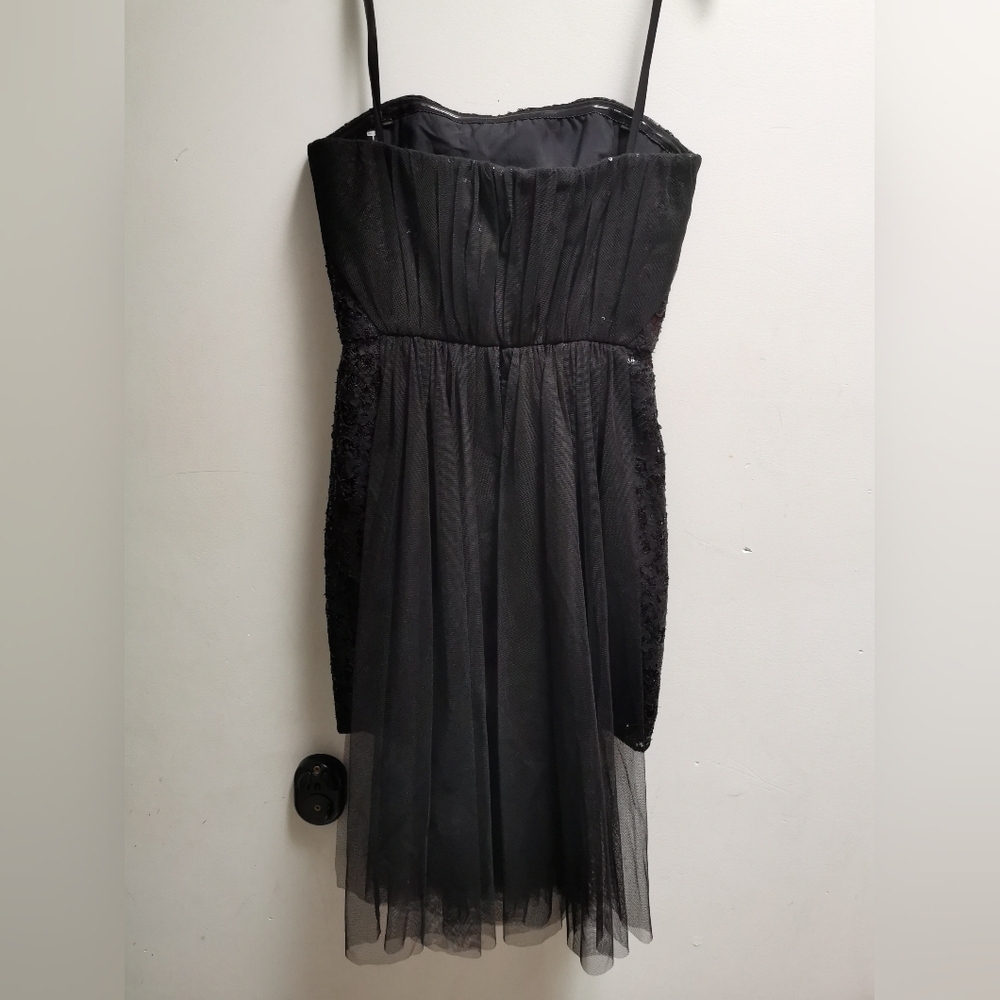 NWT BCBG Maxazria Vienna Sequin Lace Tulle Overlay Strapless Black Dress size 2 - Picture 11 of 16